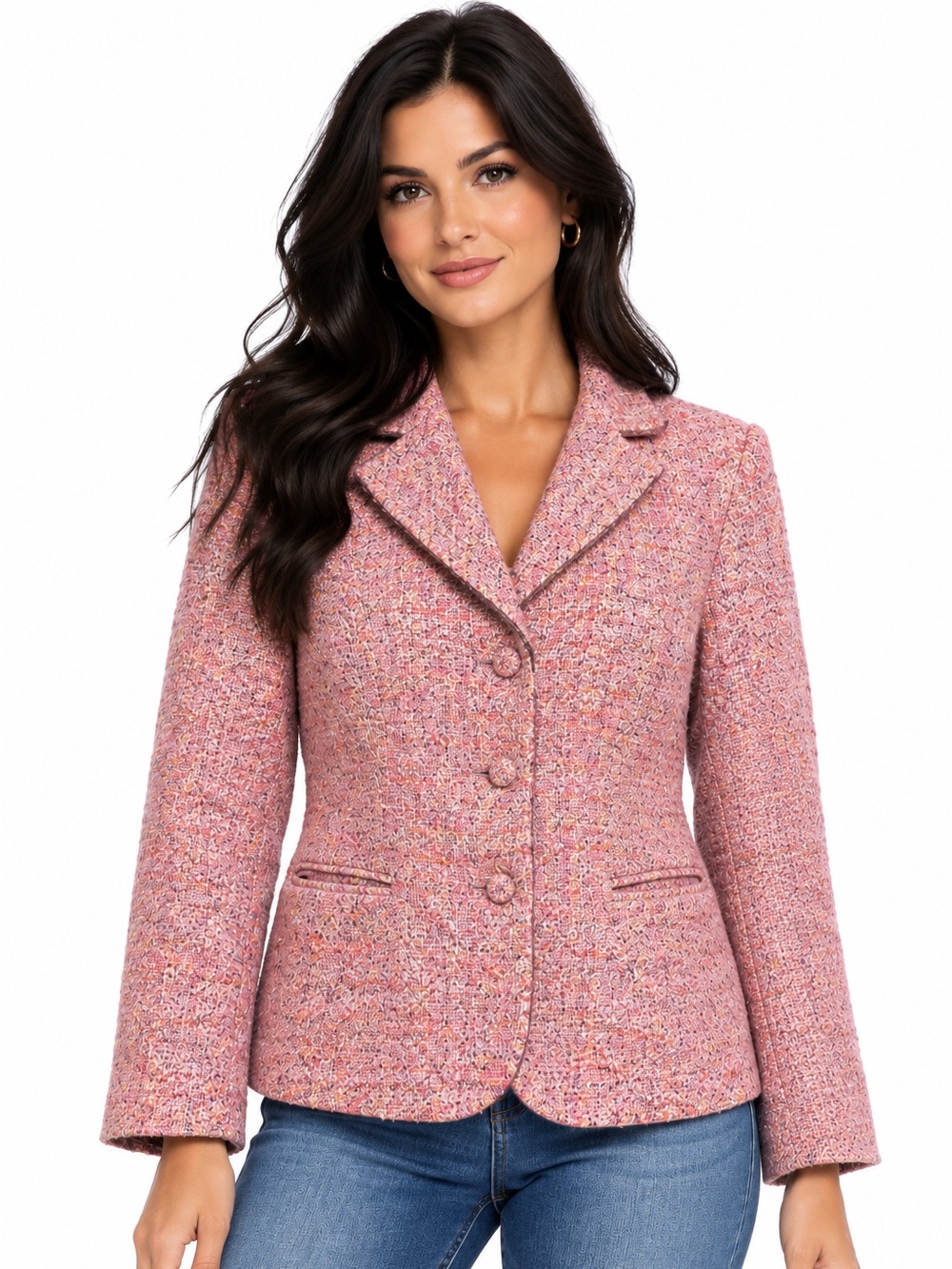 Vintage Neiman Marcus Exclusive Pink Tweed Jacket - Classic Button Front